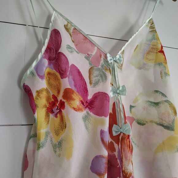 Vtg 90s Romantic Moods Slip Nightie Floral Bow Coquette Semi Sheer Size Medium - Picture 2 of 8